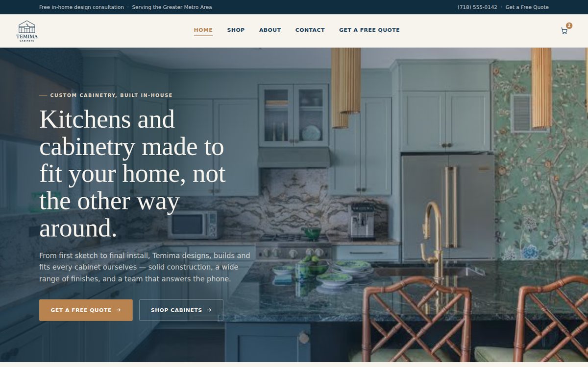 Screenshot of the Custom Cabinetry website built by Z Dev.IT