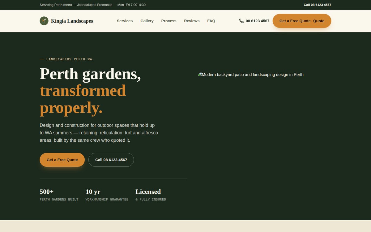 Screenshot of the Landscaping Lead-Gen website built by Z Dev.IT