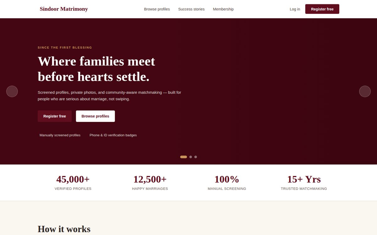 Screenshot of the Matrimony Platform website built by Z Dev.IT