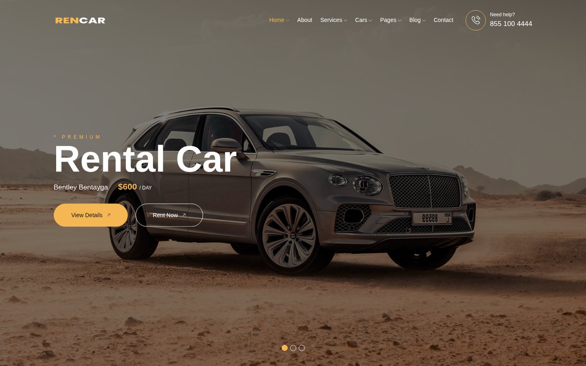 Screenshot of the Rent A Car website built by Z Dev.IT